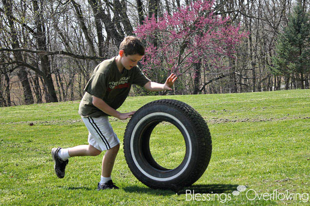 Obstacle Course Rolling a Tire