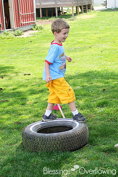 Obstacle Course Walking on a Tire